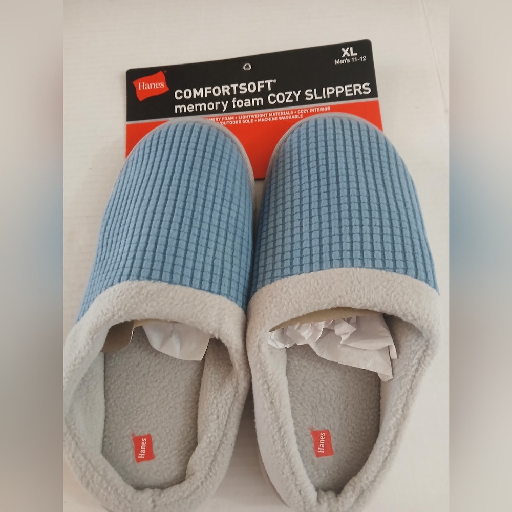 Hanes ComfortSoft Blue and Gray Slippers Size 11/12 XL